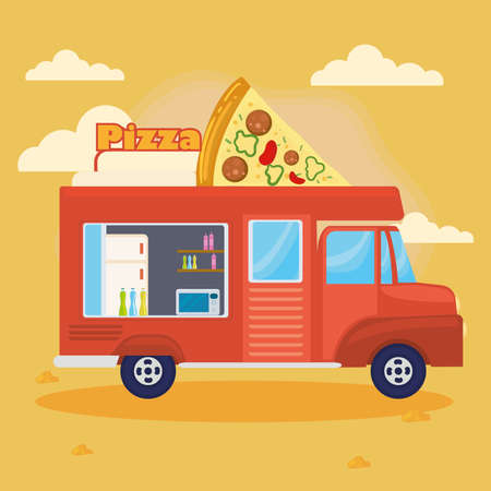 pizza food truck cardのイラスト素材