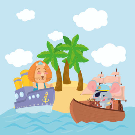 pirate animals on a boatsのイラスト素材