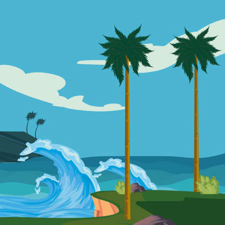 sea landscape illustrationのイラスト素材