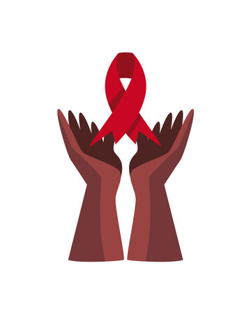 aids day flat ribbon with handsのイラスト素材