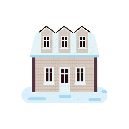 flat gray winter cozy houseのイラスト素材
