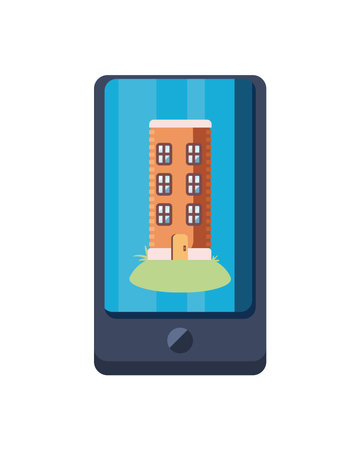 flat smartphone with buildingのイラスト素材