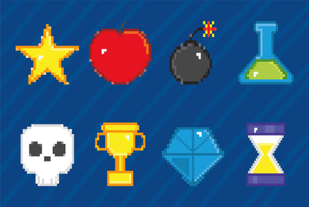 pixel videogame symbolsのイラスト素材