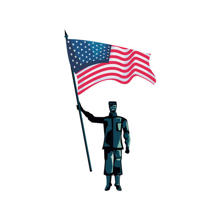 flat veteran soldier holding a flagのイラスト素材