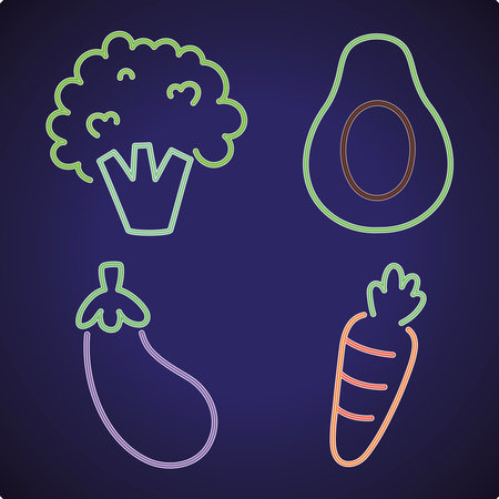 neon vegetables icon setのイラスト素材
