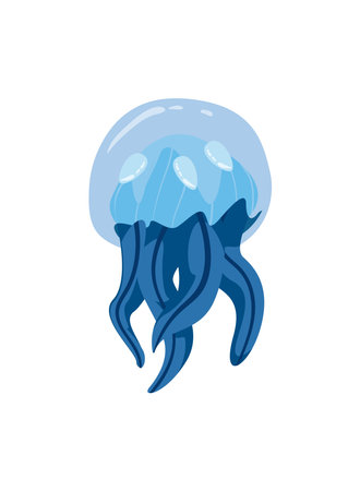 flat blue jellyfishのイラスト素材