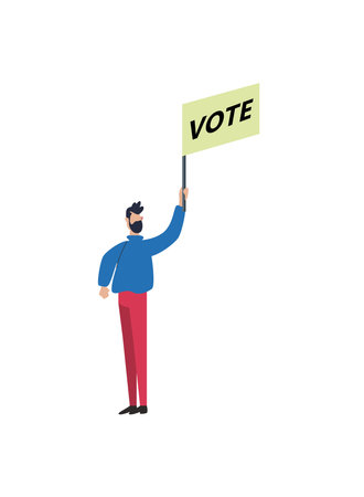 flat guy with vote cartelのイラスト素材