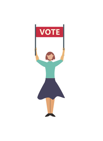 flat girl with vote cartelのイラスト素材