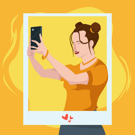 lady doing a selfieのイラスト素材