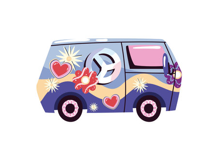 flat hippie vanのイラスト素材