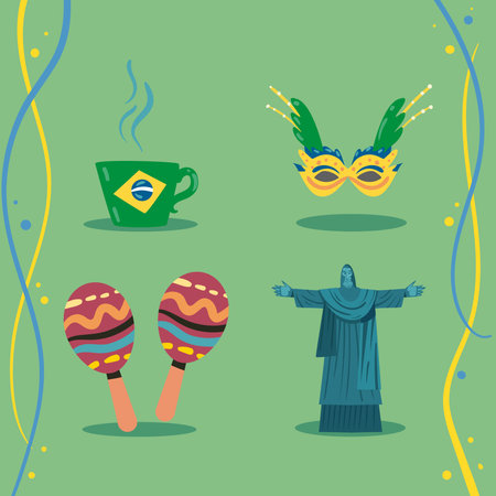 four flat brazilian iconsのイラスト素材