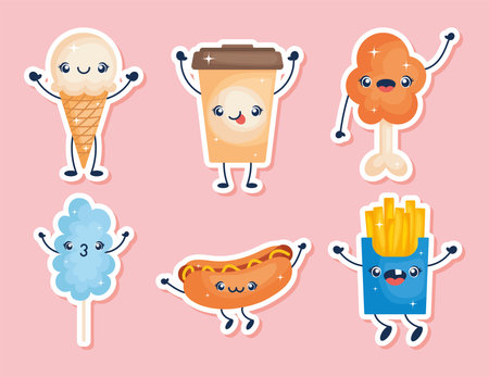 six kawaii foodのイラスト素材