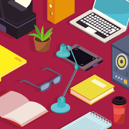 isometric work space cardのイラスト素材