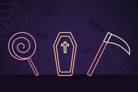 neon halloween icon setのイラスト素材