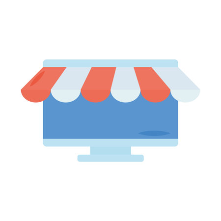 computer with store tentのイラスト素材