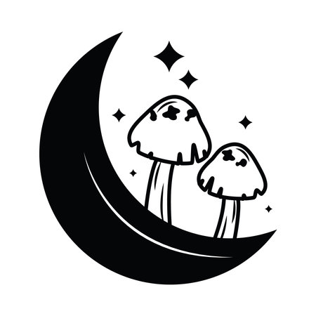 moon with mushroomsのイラスト素材