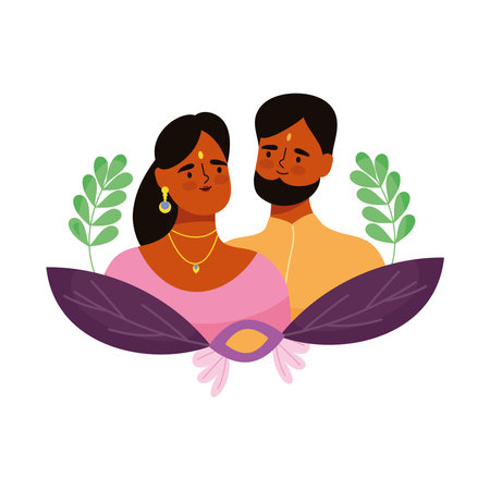 indian couple with purple leavesのイラスト素材