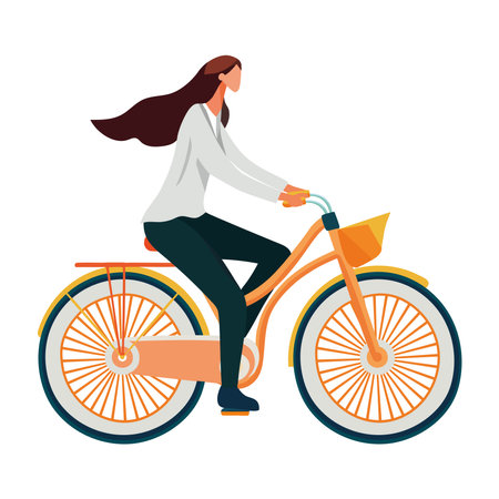 young woman riding bikeのイラスト素材