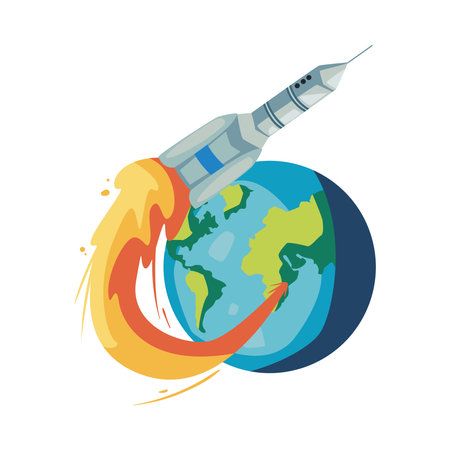 rocket flying over the planetのイラスト素材