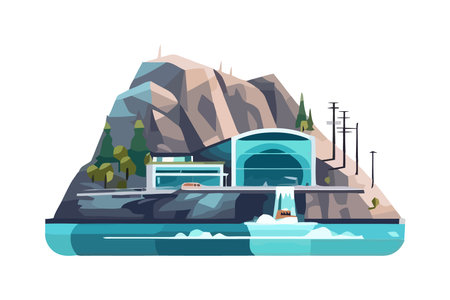 hydroelectric plant with peakのイラスト素材