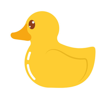Cute yellow duckling swimming in blue waterのイラスト素材
