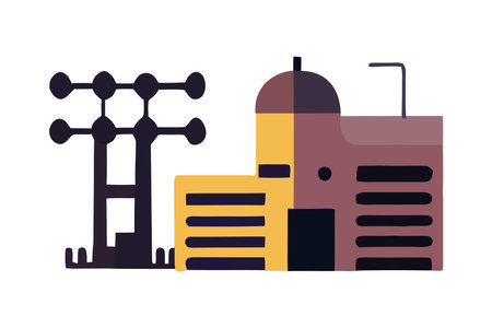 factory plant with electric towersのイラスト素材