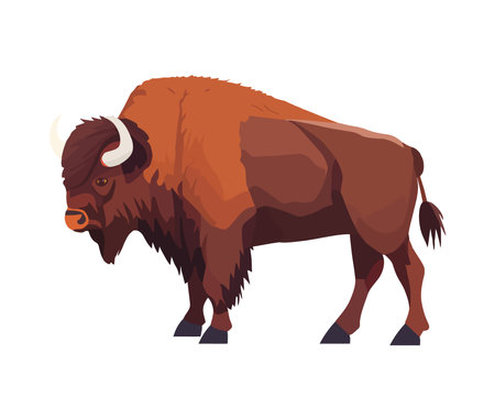 Horned ox grazing on white backgroundのイラスト素材