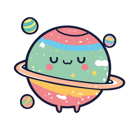 cute saturn planet smiling with others planetsのイラスト素材