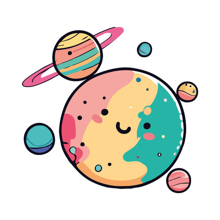 milky way with happy planetsのイラスト素材