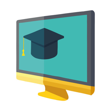 desktop with graduation hatのイラスト素材