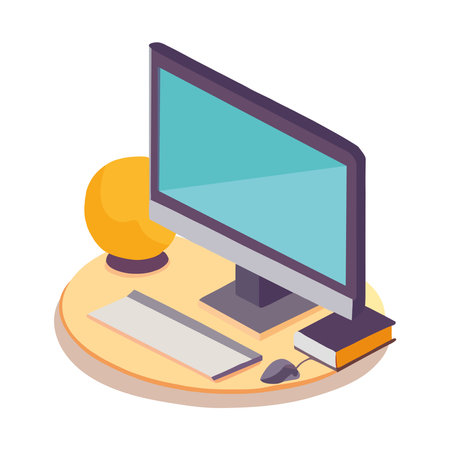 desk with computer monitorのイラスト素材