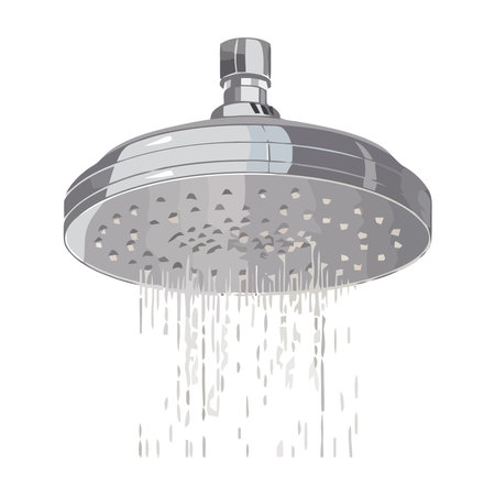Flowing water from modern chrome shower headのイラスト素材