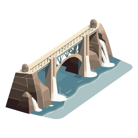 Man made arch bridge spans blue water waveのイラスト素材
