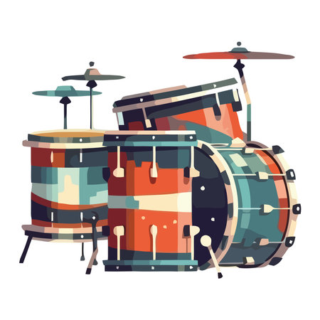 Drummer playing metal drum kit at concertのイラスト素材