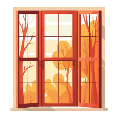 Autumn leaves frame modern glass architecture designのイラスト素材