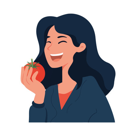 Smiling women holding fresh organic vegetables happilyのイラスト素材