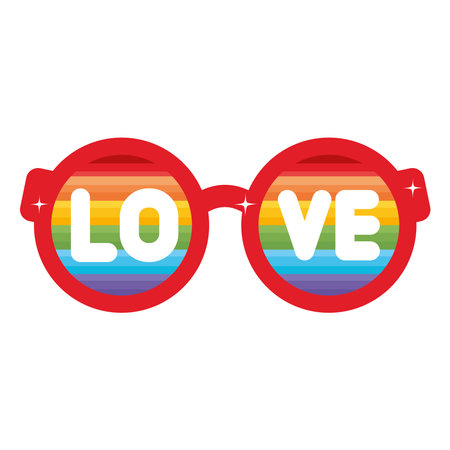 Fashion eyeglasses with rainbow and love wordのイラスト素材