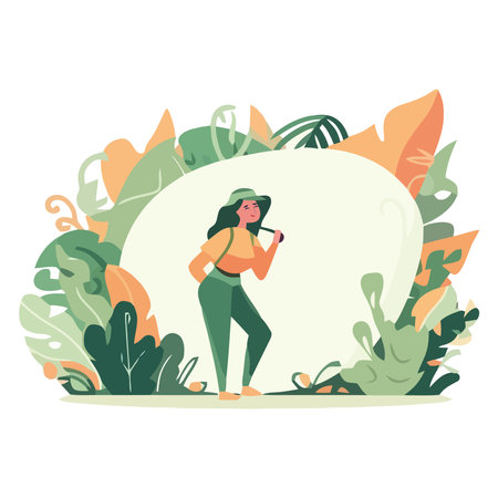 Walking women in nature, surrounded by treesのイラスト素材