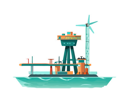 Industrial ship sailing on blue nautical wavesのイラスト素材