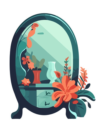 mirror with flower and leafsのイラスト素材