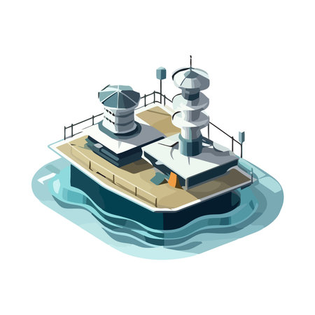 Blue nautical vessel sailing on flat wavesのイラスト素材