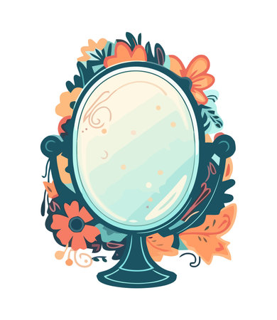 mirror with floral frame decorationのイラスト素材