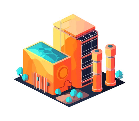 factory plant buildings and chimneyのイラスト素材