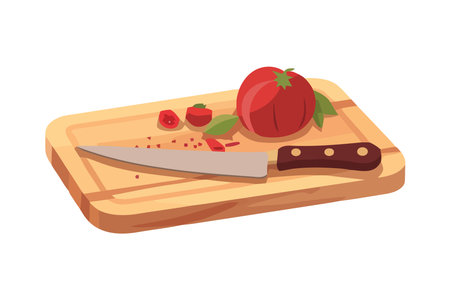 Fresh vegetables sliced on wooden cutting boardのイラスト素材
