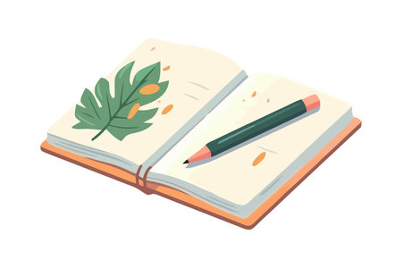 Yellow pencil on blue notebookのイラスト素材