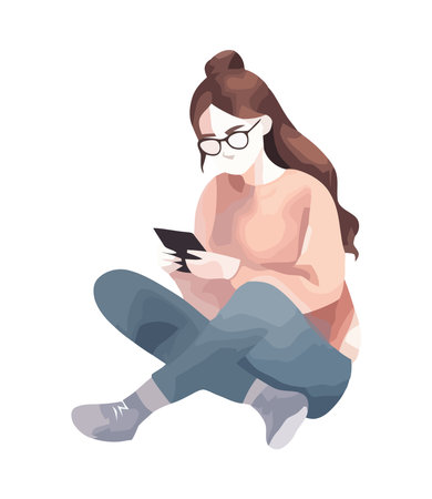 Smiling businesswoman holding smart phone, reading messageのイラスト素材
