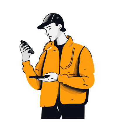 Successful man holding smartphone portraitのイラスト素材