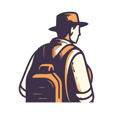 One person hiking with backpack in natureのイラスト素材
