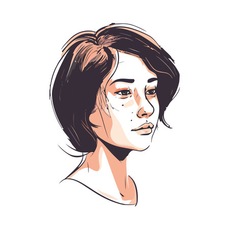 Young adult female with brown hair smilingのイラスト素材