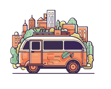 City life adventure driving old fashioned vanのイラスト素材